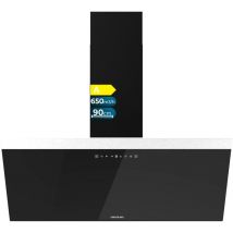 Bolero flux dt 906500 Glas schwarz a de 90cm de breit, schwarze Glasfront, schwarzer Schornstein, Saugleistung 650m3/h, 165w Motor, Klasse a, Touch