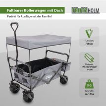 Trutzholm - Bollerwagen faltbar mit Sonnendach in grau mit Vollgummi-Breitreifen Transportwagen Handwagen