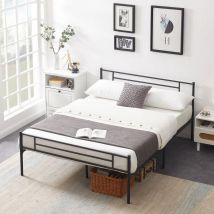 Cadre de Lit 140 x 190 avec Sommier - Lit 140x190 avec Pieds - Support de Lattes - en Acier - Rangement sous Le Lit - Bolli
