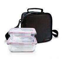Bolsa porta alimentos basic negra + contenedores vidrio Iris