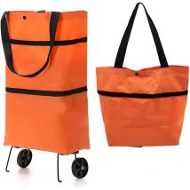Faltbare Einkaufstaschen mit Rädern, Faltbarer Einkaufswagen, 2-in-1-Einkaufswagen für Zuhause, Supermarkt - Orange