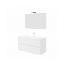 Arati Bath&shower - Mueble de baño suspendido de 100 cm en madera blanca brillo con lavabo y espejo - Empoli - Con espejo y lámpara led