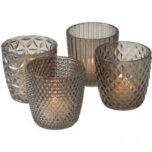 Boltze Marilu set lanterna da 4 pezzi (grigio, bicchieri decorativi per candele / lumini, portacandele ø 8 cm, vari modelli, forma rotonda,