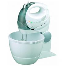 Cb 336 Mélangeur avec Cuve Rotative et Batteur à Main en un, 5 vitesses+Turbo Blanc/Gris - Bomann