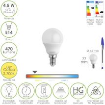 Maurer - Bombilla Led Esferica Rosca E14 4.5 Watt. Equivale a 35 Watt. 470 Lumenes. Luz Cálida (2700o k)