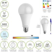 Bombilla Led Estandar Rosca E27. 20 Watt. Equivale A 150 Watt. 2452 Lumenes. Luz Fria (6500o K.)