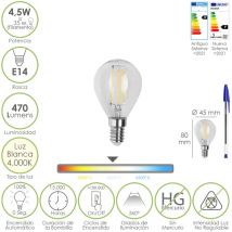 Maurer - Bombilla Led Filamento Globo Rosca E14. 4,5 Watt. Equivale a 35 Watt. 470 Lumenes. Luz Neutra 4000o k.