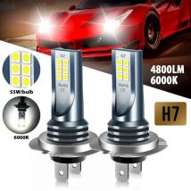 Linghhang - Bombilla led para faros delanteros H7, paquete de 2, 6500 k, blanco, 360 grados, cob, 3030 cuentas led, IP68, impermeable y a prueba de