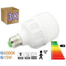 3 x Bombillas led 15W rosca E27 luz 6000K blanco frío sensor Bombillas led con detector - Jandei
