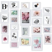 Blossom Set de 24 Cadres photo en matière synthétique, Cadre decoration murale pele mele avec passepartout, Lot cadre photo Blanc - Bomoe