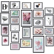 Blossom Set de 24 Cadres photo en matière synthétique, Cadre decoration murale pele mele avec passepartout, Lot cadre photo Noir - Bomoe