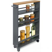 Chariot cuisine roulette – Chariot rangement étroit, Etagere salle de bain pour niche 50x79x15cm – 2 roulettes & 2 pieds pour stabiliser – Etagere