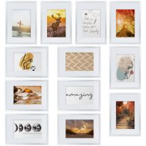 Sunlight Set de 12 Cadres photo en matière synthétique & verre acrylique – Cadre decoration murale pele mele avec passepartout – Cadre photo 13x18 cm