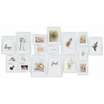 bomoe Velvet Set de 18 Cadres photo en aluminium & verre acrylique – Cadre decoration murale pele mele avec passepartout – Lot cadre photoArgent