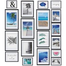Paradise Set de 18 Cadres photo 6x 10,5x15cm / 4x 13x18cm / 4x 18x24cm / 4x 20x30cm – Cadre decoration murale pele mele avec passepartout Noir - Bomoe
