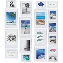Paradise Set de 18 Cadres photo 6x 10,5x15cm / 4x 13x18cm / 4x 18x24cm / 4x 20x30cm – Cadre decoration murale pele mele avec passepartout Blanc