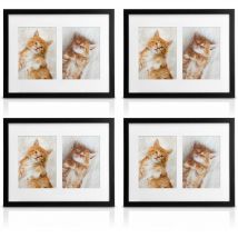 Bomoe - set di 4 Cornici Foto - cornice foto multiple da parete, portafoto in vetro plastica e sospensione in metallo Nero