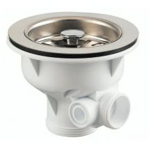 Bonde évier matériaux épais, diamètre 90 mm, plateau et panier inox