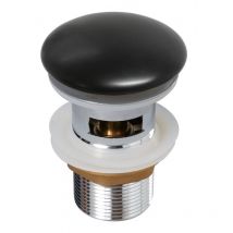 Bonde de vidage pour lavabo et vasque avec trop plein - Clic clac - Dôme céramique noir satin