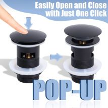 Bonde de Lavabo aevc Trop Plein Universelle,Bonde de Lavabo Pop Up, Bonde Clic Clac,Bonde Pop Up, Noir