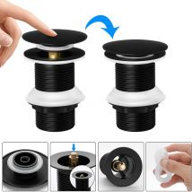 Bonde de Lavabo Noir sans Trop Plein, Bonde de Lavabo Pop Up Universel Anti-Blocage Résistant à la Corrosion Bonde de Vidage Laiton Automatique,