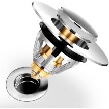 Bonde de Lavabo Pop-Up - Flitre de Vidange Anti-Bloqué - Bonde et Clapet Baignoire en Acier Inoxydable et Cuivre Pur - Flitre Cheveux Anti-Odeur pour