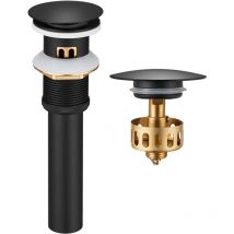 Bonde de Lavabo Pop-up Noir avec Trop-plein et Panier filtrant, Bonde de Vidange Standard-G1 ¼ en Inox