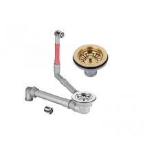 Lira - Desagüe manual de fregadero con cesta de oro blanco brillante, ahorra espacio con rebosadero, diámetro 90 mm