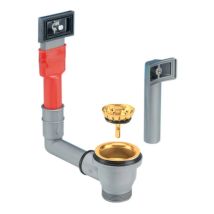 Lira - Cesto colador ahorrador de espacio con orificio de 60 mm y rebosadero rectangular oro brillante