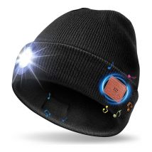 Bonnet Bluetooth avec LED Lampe, Idée Cadeau Homme Bonnet Bluetooth Lampe Frontale Rechargable Cadeau Noël Original Bonnet LED Bluetooth avec