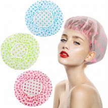 Bonnet de Douche 3 Pièces, Imperméable Bonnet de Bain élastiques Chapeau Réutilisables, Grand Accessoire Cheveux Douche pour Les Femmes Filles de