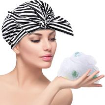 Fei Yu - Bonnet de douche réutilisable, bonnet de douche imperméable pour femmes, bonnet de douche à nœud papillon avec maille de bain Spo