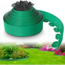 Freosen - Borde de jardín exterior de plástico verde de 20 m con 60 estacas. Borde flexible resistente a la intemperie para césped. Borde flexible