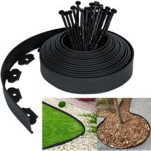 Hengmei - Bordillos y borduras para jardín 50m Bordes de Césped de Plástico Flexibles Sistema de Barrera de Raíces con 150 Clavos de Fijación, Negro
