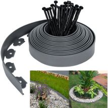 Hengmei - Bordillos y borduras para jardín 20m Bordes de Césped de Plástico Flexibles Sistema de Barrera de Raíces con 60 Clavos de Fijación, Gris