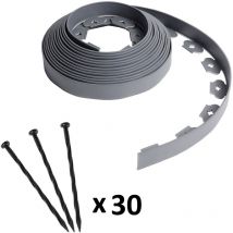 Bordo da giardino flessibile grigio - 4 cm x 10 m con 30 picchetti di ancoraggio