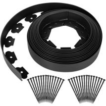 Bordure de pelouse plastique flexible Bordures pour jardins, séparation de l'herbe et des pierres, avec 30 clous de fixation, 10m de long, noir,10 cm