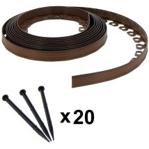 Gt Garden - Bordure de jardin flexible marron - 3,8 cm x 10 mètres avec 20 piquets d'ancrage