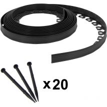 Bordure de jardin flexible noire - 5 cm x 10 mètres avec 20 piquets d'ancrage
