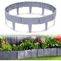 Bordure Jardin Barrière Clôture Gazon Effet Pierre 2,5m 10 pièces, Gris - par 1 élément 25 x 23 cm - Palissade de jardin Naizy