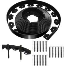 Bordure de pelouse flexible noire 10 m x 5 cm avec 30 clous de fixation, bordure de jardin extérieure en plastique, bordure de jardin en rouleau