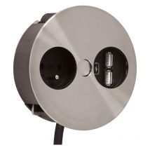 Bachmann - Borne à 2 prises twist - Décor : Inox - Version : 1 prise secteur + 2 usb
