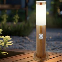Globo - Borne lumineuse avec détecteur de mouvement, aspect bois, lampadaire extérieur, borne lumineuse, acier inoxydable, plastique blanc, 1x E27,