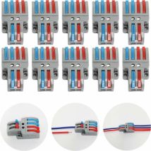 Bornes de Connexion, 10 Pcs Connecteur électrique avec levier de fonctionnement, Compact Borne de connexion électrique Automatique, 2 in 4 out, Avec