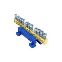 Bornier de neutre IP00 bleu 9 bornes pour câble de 1,5 à 16mm² - rail din Morek