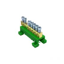 Bornier de terre IP00 vert 7 bornes pour câble de 1,5 à 16mm² - rail din Morek