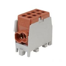 Bornier Répartiteur Brun - 130A - Cu ou Alu- 4 trous ( 4x25 mm² ) montage rail din