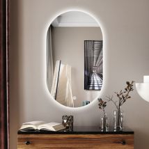 Badspiegel Oval mit Beleuchtung 50x90cm Bad Spiegel mit Licht Ovaler led Spiegel mit Touch-Schalter, Dimmbar 3 Lichtfarbe Einstellbare - Boromal