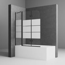 Boromal Duschwand für Badewanne 2 teilig faltbar 160 x 140 cm Gestreift Badewannenfaltwand Schwarz Duschtrennwand 5mm Nano Glas Duschabtrennung