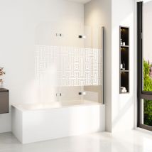 Boromal - Duschwand für Badewanne 3-teilig Faltbar 120x140 cm, Glas Klappbar Badewannenaufsatz mit Labyrinthe Gestreift, Duschabtrennung für